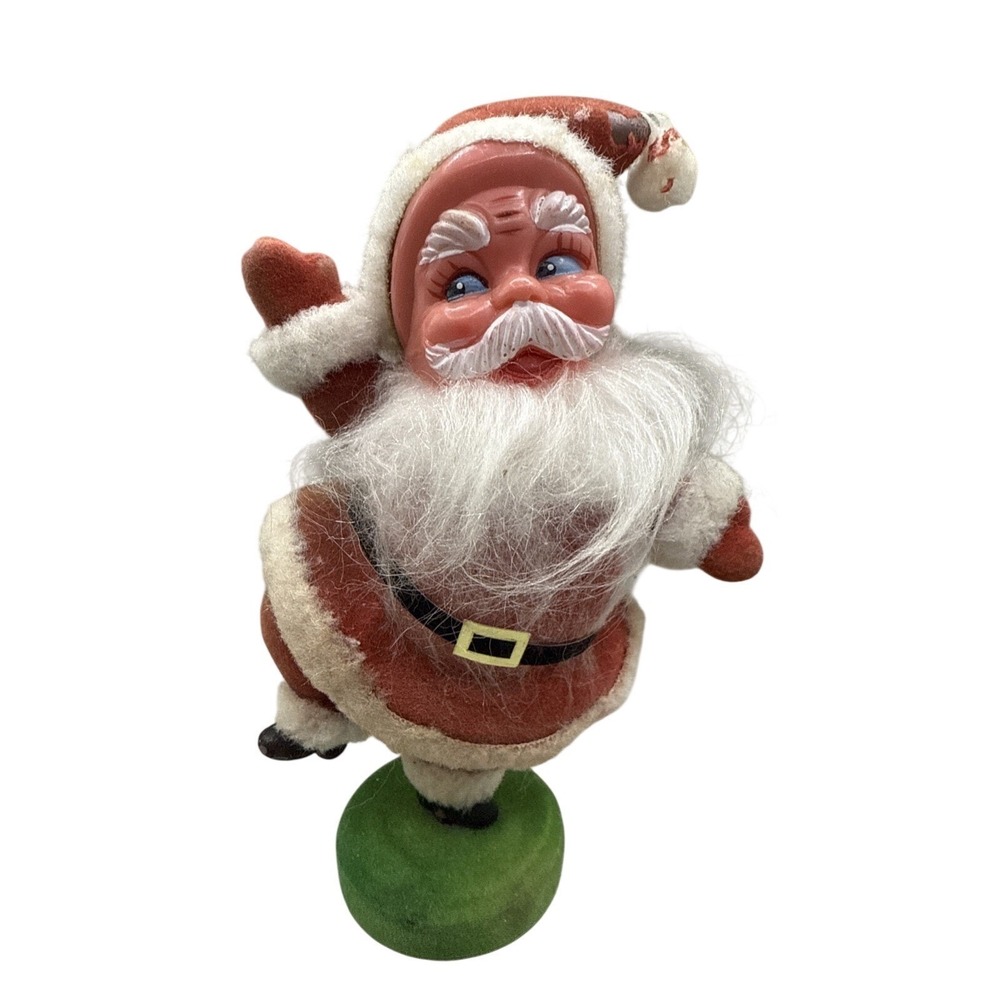 Flocked Dancing Santa Claus Saint Nicholas Figure Vintage Christmas 1960's‎